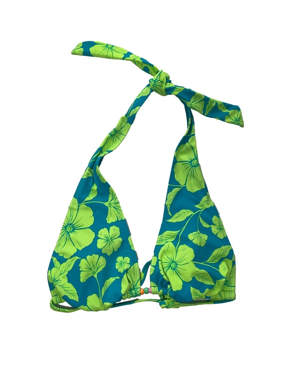 Wild Fable Blue and Lime Hibiscus Print Triangle Bikini Top Size Medium